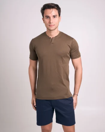 CAMISETA PIMA - GOLA V - VERDE OLIVA