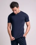 CAMISETA PIMA - GOLA CRUZADA DUPLA - MARINHO